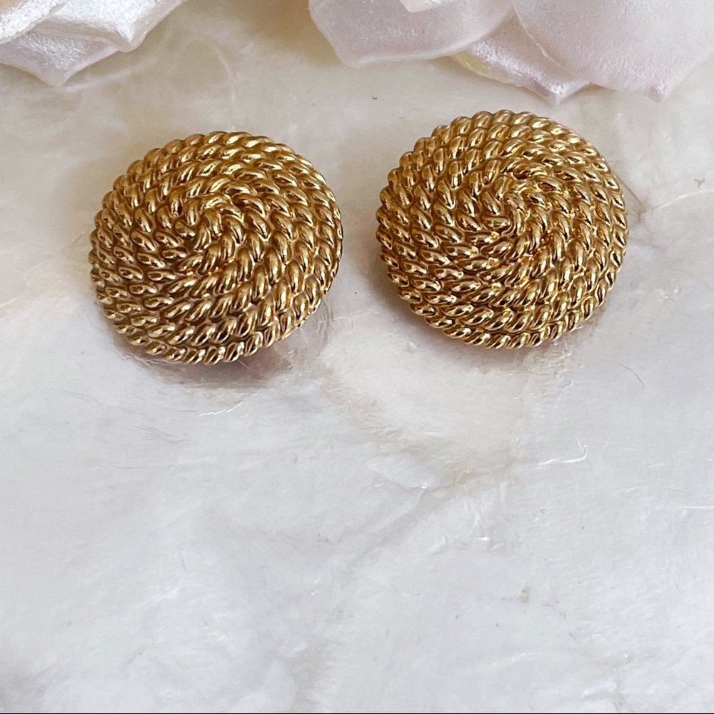 Vintage Napier Gold Tone Rope Button Clip Earrings